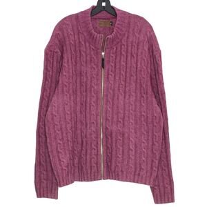 McDonald Cardigan Cable Knit Possum Fur Lambswool New Zealand Academia Zip XXL